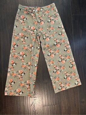 BiBi Floral Ankle Crop Jeans in Sage and Coral